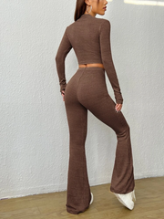 SUMMER OUTFITS RIBBED KNIT CROP TOP & FLARE LEG PANTS