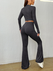 SUMMER OUTFITS RIBBED KNIT CROP TOP & FLARE LEG PANTS