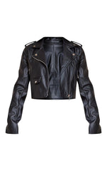 BLACK BASIC FAUX LEATHER BIKER JACKET