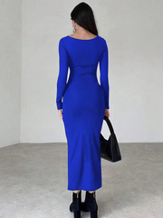 WOMEN'S STAND COLLAR LONG SLEEVE PLEATED DRESS