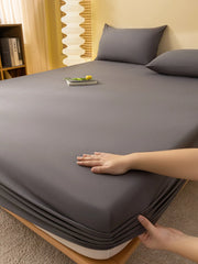 1pc Solid Color Fitted Sheet, Minimalist Fabric Fitted Sheet For Home, All Season