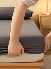 1pc Solid Color Fitted Sheet, Minimalist Fabric Fitted Sheet For Home, All Season