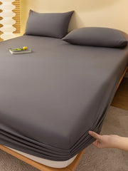 1pc Solid Color Fitted Sheet, Minimalist Fabric Fitted Sheet For Home, All Season