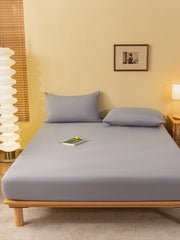 1pc Solid Color Fitted Sheet, Minimalist Fabric Fitted Sheet For Home, All Season