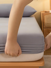 1pc Solid Color Fitted Sheet, Minimalist Fabric Fitted Sheet For Home, All Season