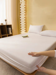 1pc Solid Color Fitted Sheet, Minimalist Fabric Fitted Sheet For Home, All Season