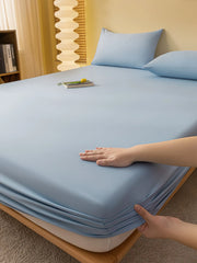 1pc Solid Color Fitted Sheet, Minimalist Fabric Fitted Sheet For Home, All Season