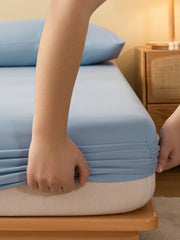 1pc Solid Color Fitted Sheet, Minimalist Fabric Fitted Sheet For Home, All Season