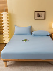 1pc Solid Color Fitted Sheet, Minimalist Fabric Fitted Sheet For Home, All Season