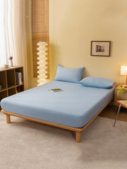 1pc Solid Color Fitted Sheet, Minimalist Fabric Fitted Sheet For Home, All Season