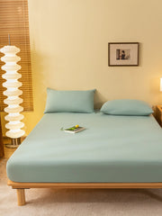 1pc Solid Color Fitted Sheet, Minimalist Fabric Fitted Sheet For Home, All Season