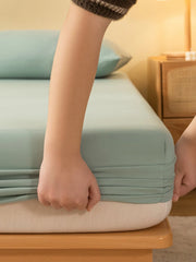 1pc Solid Color Fitted Sheet, Minimalist Fabric Fitted Sheet For Home, All Season