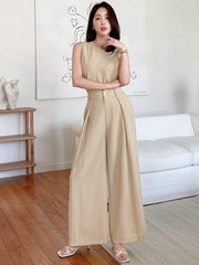 WOMEN SOLID SLEEVELESS TOP AND WIDE LEG PANTS