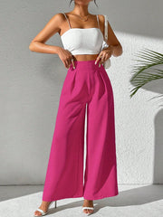 Women Wide Leg Casual Pants With Textured Solid Color Fabric