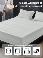 1pc Safest 100% Waterproof 6-Sided Zippered Mattress Protector