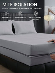 1pc Safest 100% Waterproof 6-Sided Zippered Mattress Protector