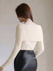 WOMEN SOLID COLOR ASYMMETRIC BOW KNITTED SHIRT