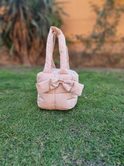 Puffer Bag Bow Tote Bag-Stone
