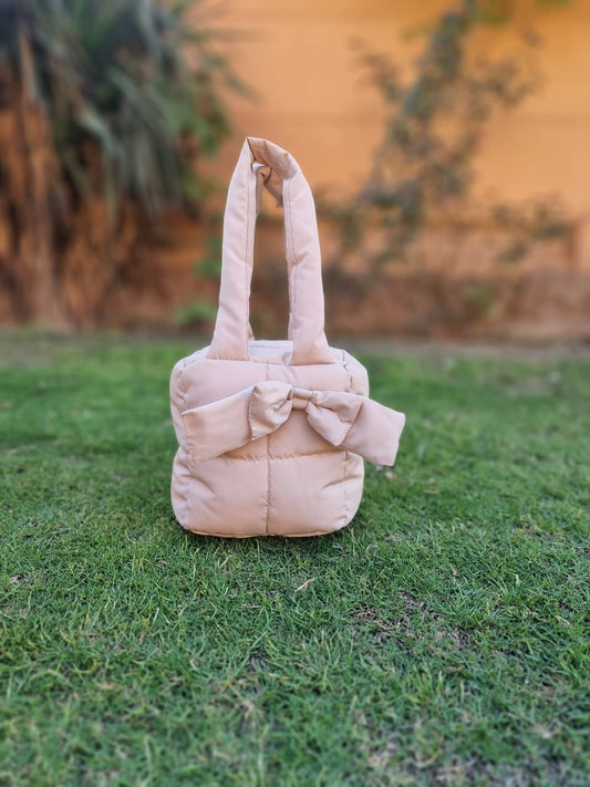 Puffer Bag Bow Tote Bag-Stone