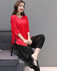 SWEAT SUITS HIGH WAISTED TWO PIECE SET RED