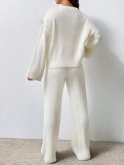 SOLID COLOR DROP SHOULDER SWEATER AND KNITTED WIDE LEG PANTS