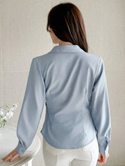 WOMEN'S CASUAL SOLID COLOR LONG SLEEVE WRAP BLOUSE