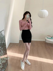 V-NECK FRILL LONG-SLEEVE CARDIGAN TOP