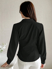 WOMEN'S CASUAL SOLID COLOR LONG SLEEVE WRAP BLOUSE