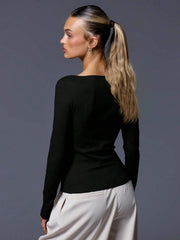 CASUAL RIBBED SLASH NECK LONG SLEEVE TOP & BOTTOM
