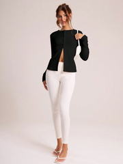 RIBBED BUTTON THROUGH LONG SLEEVE CREW NECK TOP & LEGGING SET