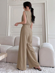 WOMEN SOLID SLEEVELESS TOP AND WIDE LEG PANTS