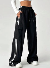 DRAWSTRING WAIST STRIPED SIDE POCKET PANTS