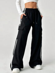 DRAWSTRING WAIST STRIPED SIDE POCKET PANTS