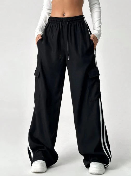 DRAWSTRING WAIST STRIPED SIDE POCKET PANTS