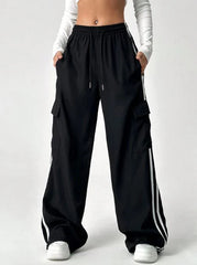DRAWSTRING WAIST STRIPED SIDE POCKET PANTS