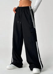 DRAWSTRING WAIST STRIPED SIDE POCKET PANTS