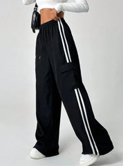 DRAWSTRING WAIST STRIPED SIDE POCKET PANTS