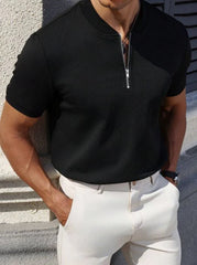MEN'S SOLID COLOR ZIPPER FRONT POLO SHIRT