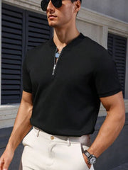 MEN'S SOLID COLOR ZIPPER FRONT POLO SHIRT