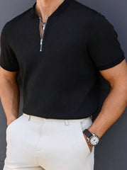 MEN'S SOLID COLOR ZIPPER FRONT POLO SHIRT