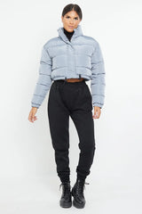 PADDED CROP PUFFER JACKET- GREY