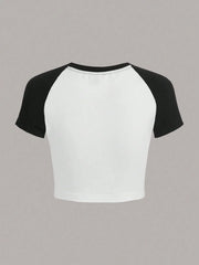 GRAPHIC RAGLAN SLEEVE CROP TEE T-SHIRT