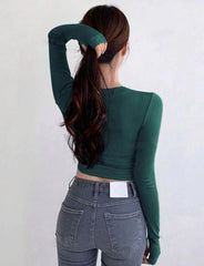 SLIM FIT CROP TOP LONG SLEEVES T SHIRT
