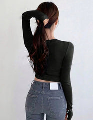 SLIM FIT CROP TOP LONG SLEEVES T SHIRT