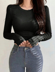 SLIM FIT CROP TOP LONG SLEEVES T SHIRT