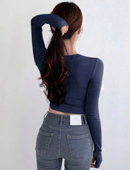 SLIM FIT CROP TOP LONG SLEEVES T SHIRT