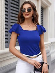 SOLID COLOR SQUARE NECK SHORT SLEEVE CASUAL TOP