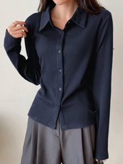 RIBBED KNIT BUTTON FRONT TEE