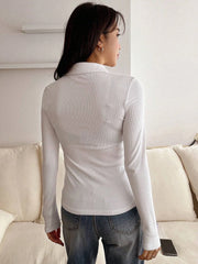 RIBBED KNIT BUTTON FRONT TEE