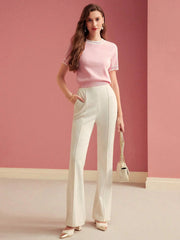 PREMIUM CONTRAST TRIM SHORT SLEEVE KNIT TOP